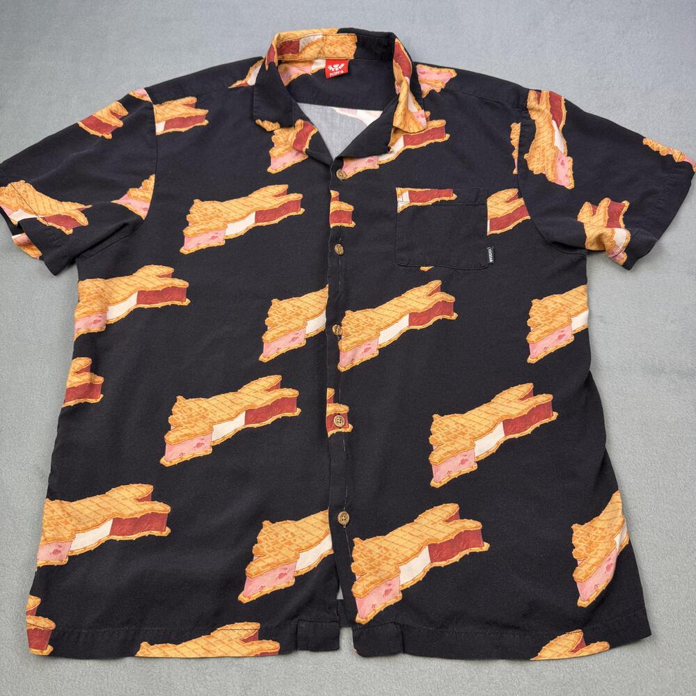 Icecream Shirt Mens XL Black Ice Cream Sandwich Short Sleeve Rayon Button Up